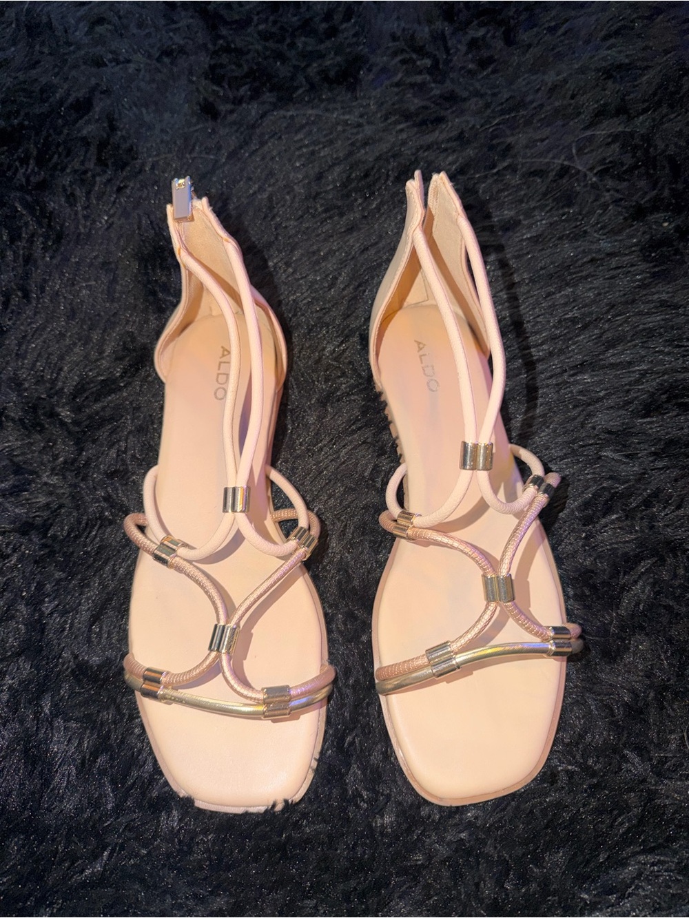 ALDO Blush Pink Strappy Slingback Sandals with Metallic Accents